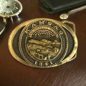 Vintage Men’s Belt Buckle Heritage Mint Kansas Great Seal 1861 Brass Belt Buckle